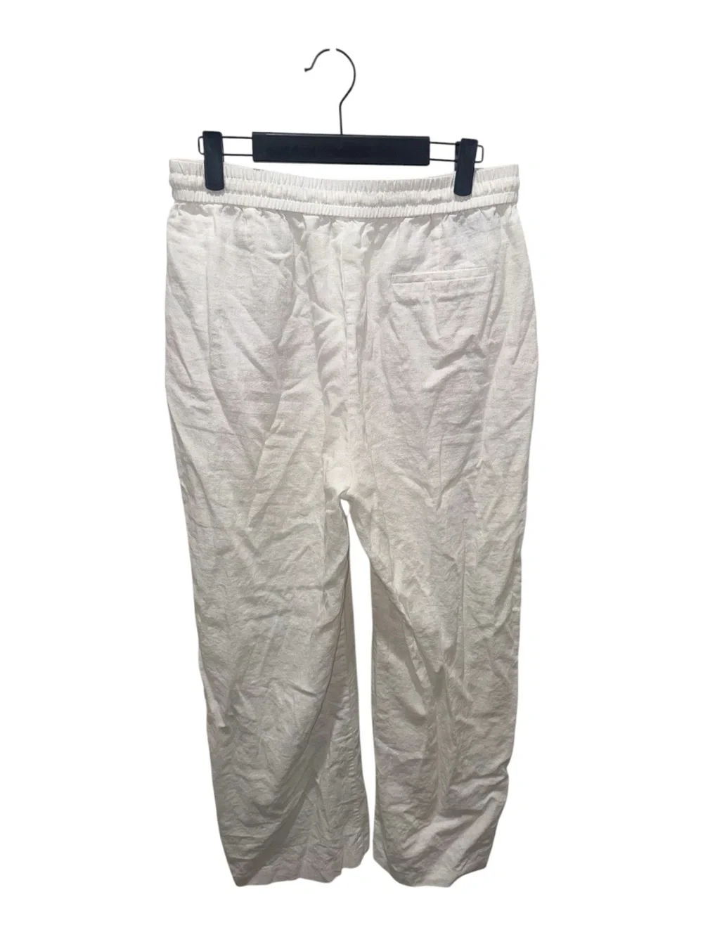 Zara White Linen Blend Wide Leg Pants Large Drawstring Pull On Resort Coastal